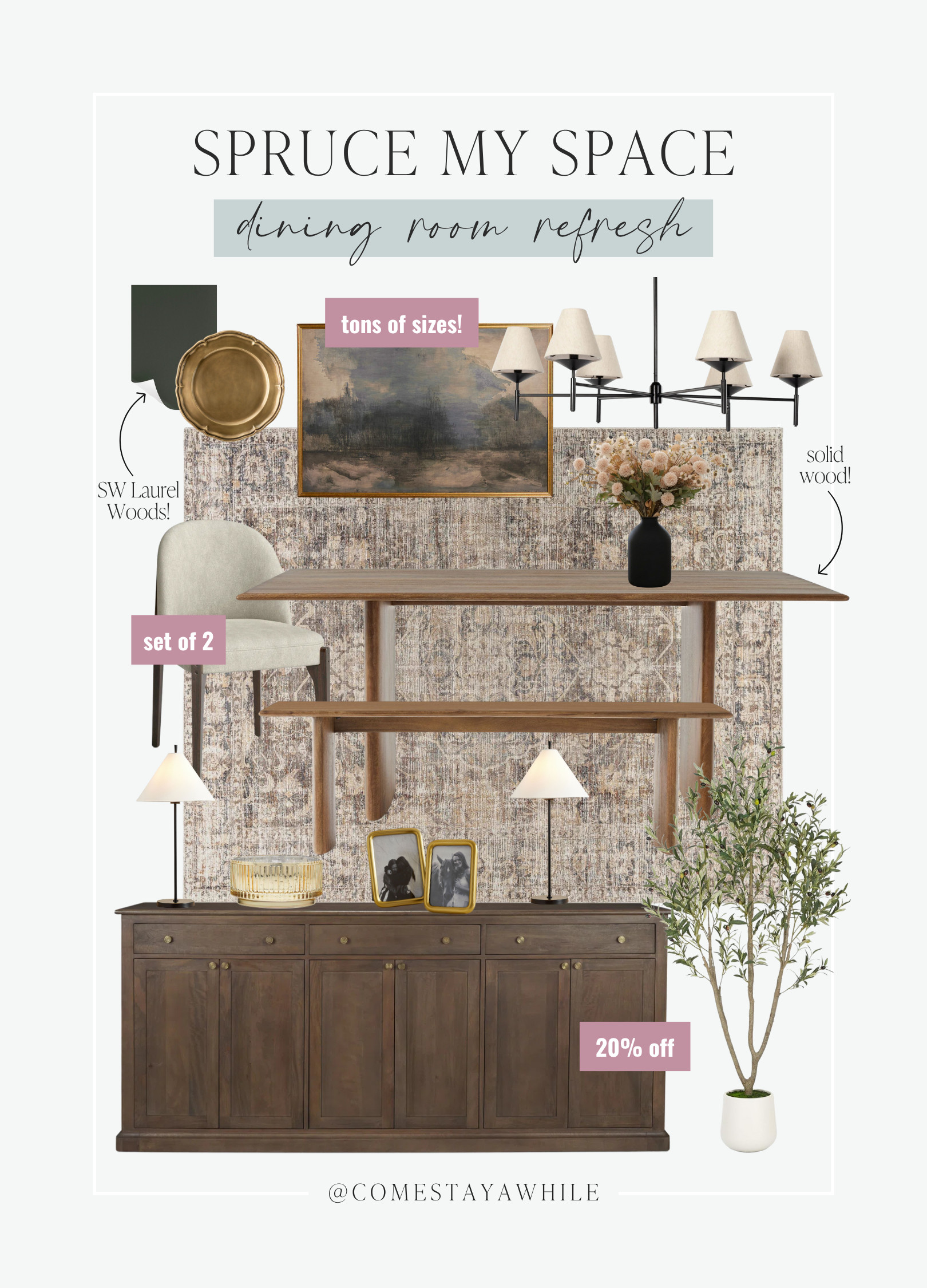 Loving these elegant picks for an updated dining room! This week on Spruce My Space I showed you how to create a timeless, cohesive dining room that is perfect for hosting! Follow along for weekly room transformation ideas! Dining Room | Home Decor | Area Rug | Wooden Table | Look for Less 

 #LTKHome