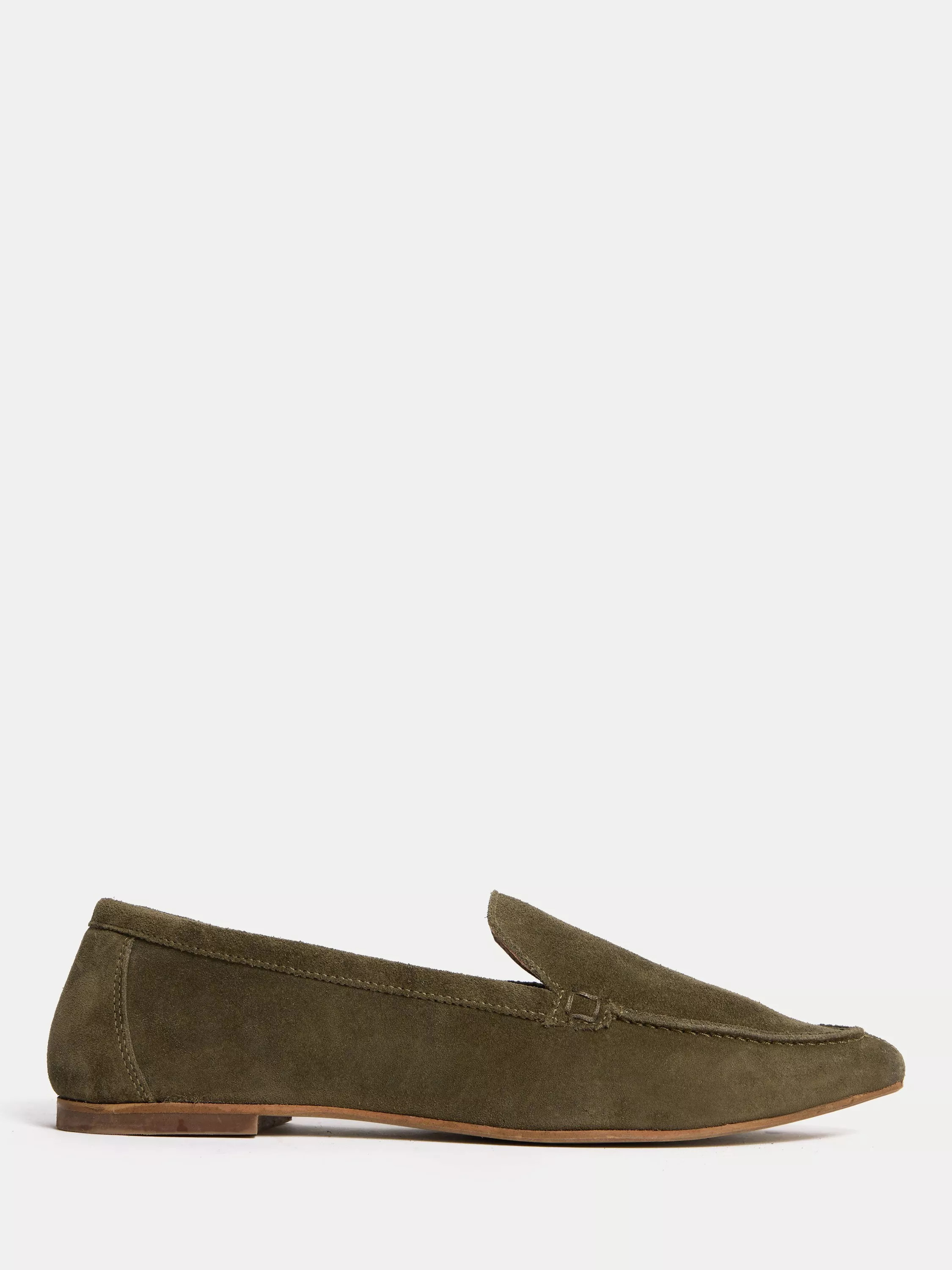 Soft Suede Pointed Loafers, Khaki | John Lewis (UK)