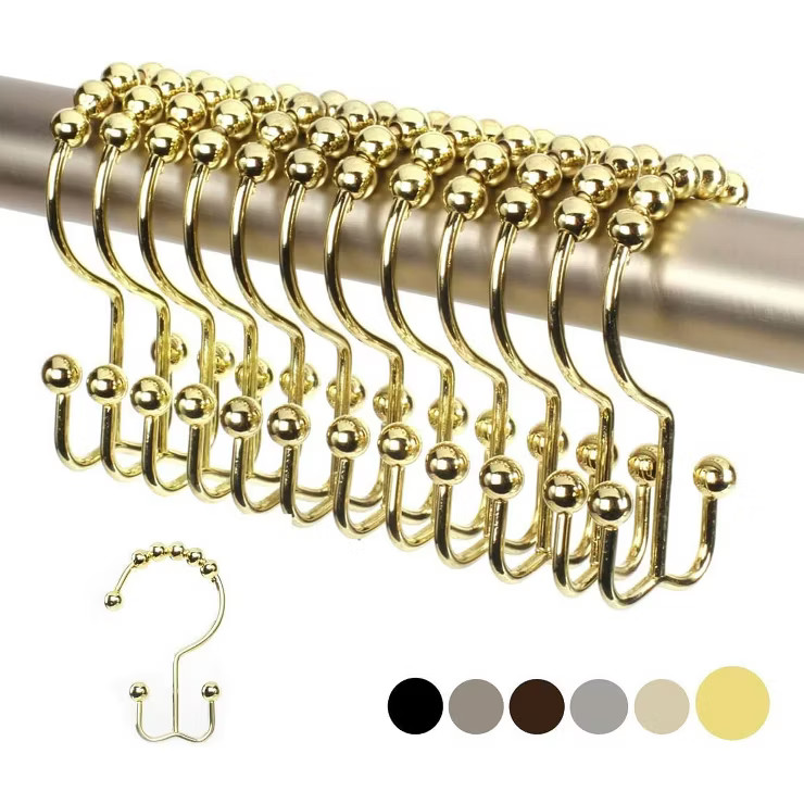 2lbDepot Double Shower Curtain Hooks Rings (Gold Decorative Finish) Premium Rust Resistant Stainl... | Target