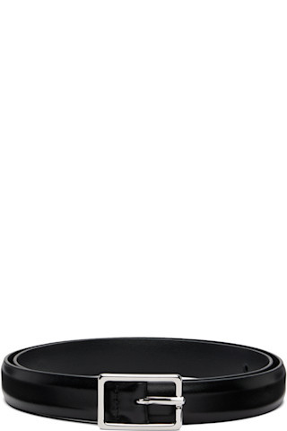 Black Skinny French Calfskin Rectangular Buckle Belt | SSENSE