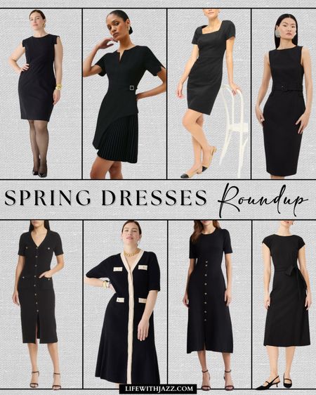 Spring work dresses in black 🖤 I have the top middle left military-style dress, it’s a bestseller and always sells out! 

Work dresses / office outfits / black dresses / lbd / classic / spring 

#LTKworkwear #LTKSeasonal