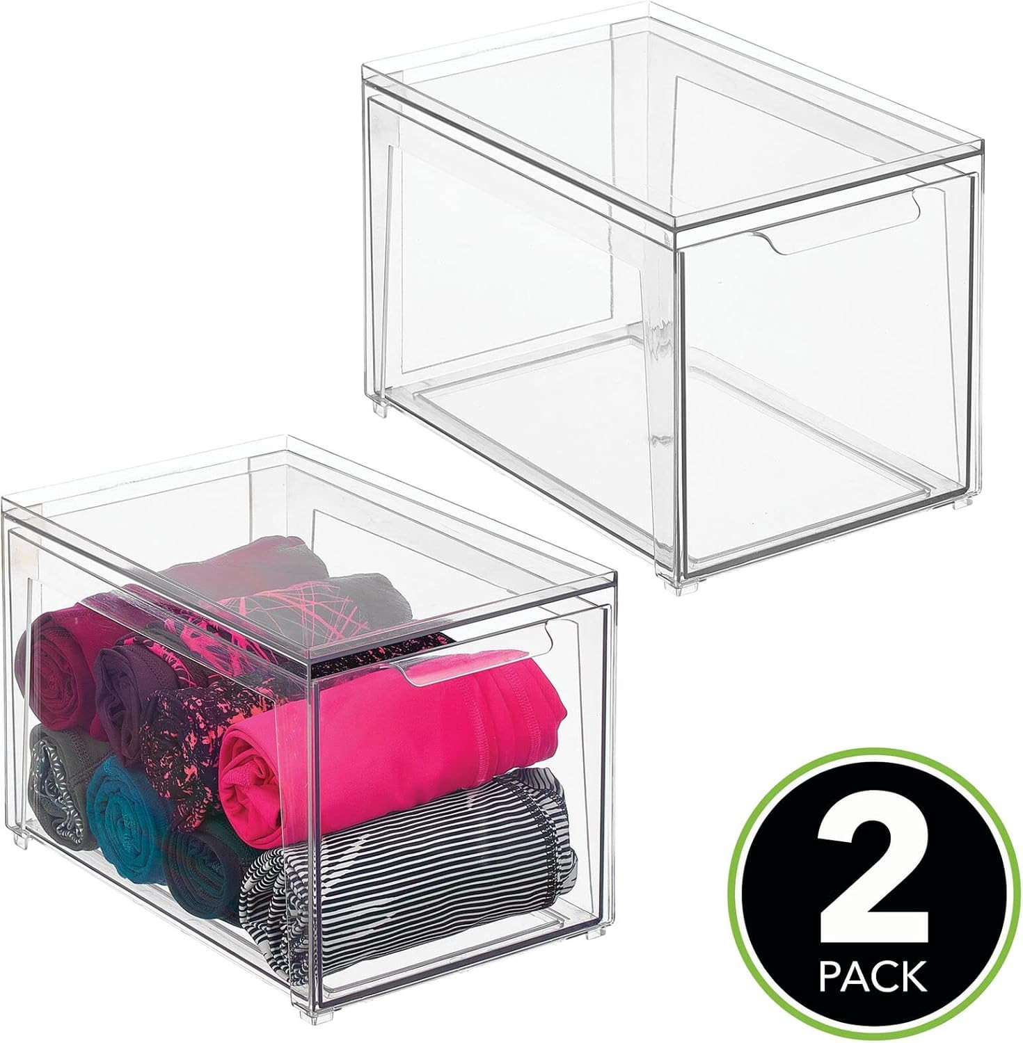 mDesign Plastic Stackable Closet Storage Organizer Bins with Pull Out Drawer for Cabinet, Desk, S... | Amazon (US)