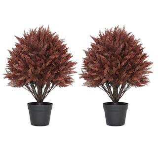 poetree 2 ft. Fall Artificial Cedar Ball Topiary Bushes Potted Tree (2-Pack) Fall Decor Plants XI... | The Home Depot