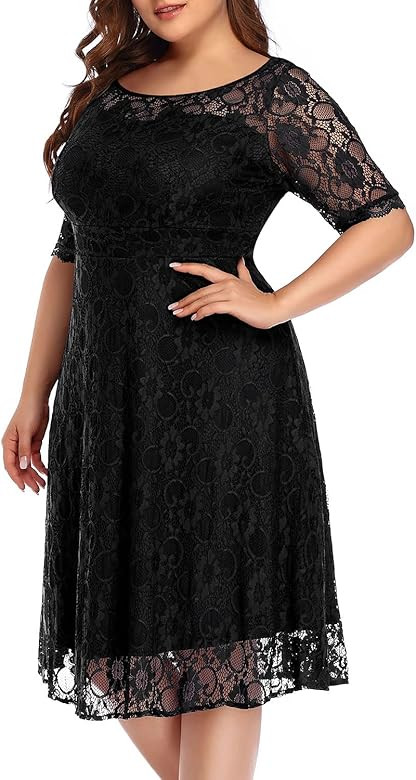 Plus Size Dresses Wedding Guest Semi Formal Lace Cocktail Graduation Party Summer Midi A Line Dre... | Amazon (US)