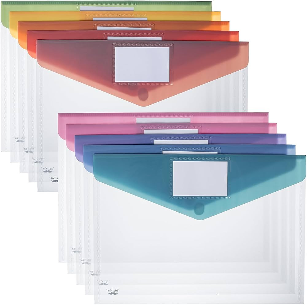 Mr. Pen- Clear Plastic Envelopes with Snap Closure, 10 Pack, A4, Letter Size, Colorful Flaps, Cle... | Amazon (US)