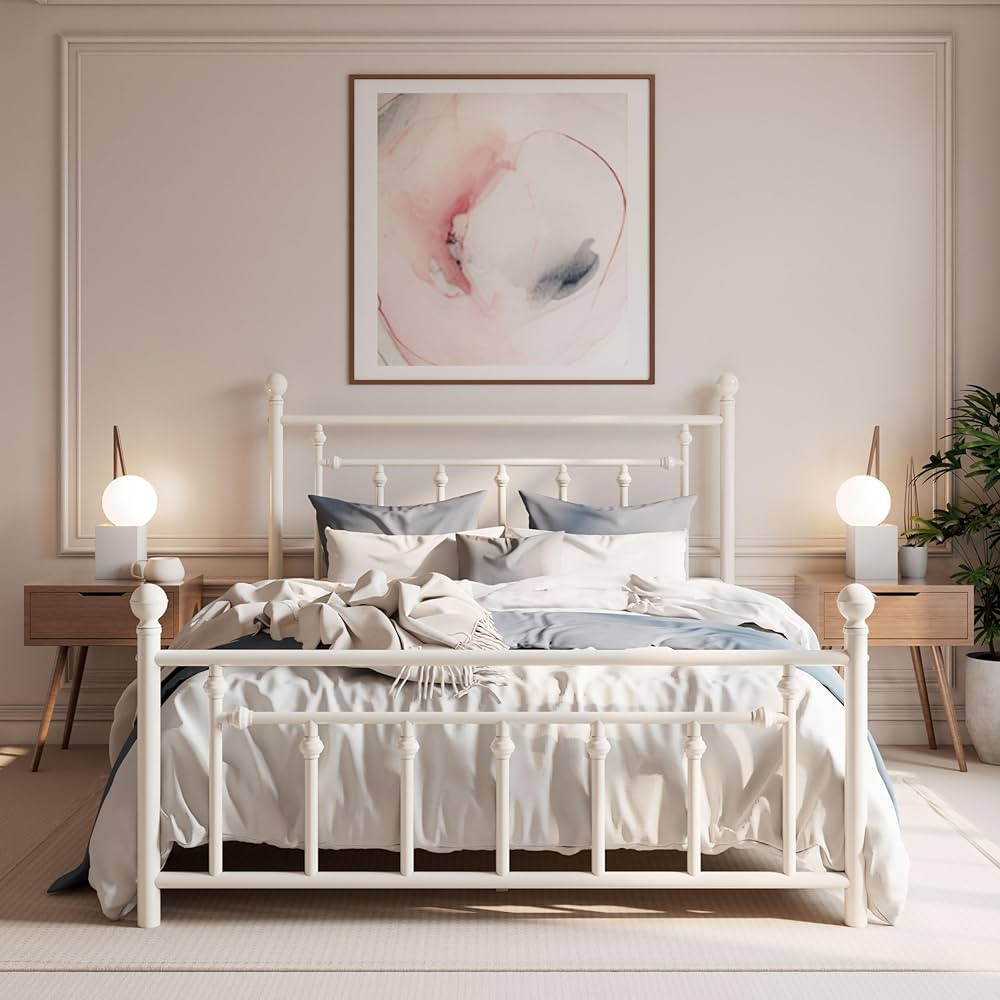 SHA CERLIN 14'' Queen Size Metal Platform Bed Frame/Victorian Headboard and Footboard/Steel Slats... | Amazon (US)