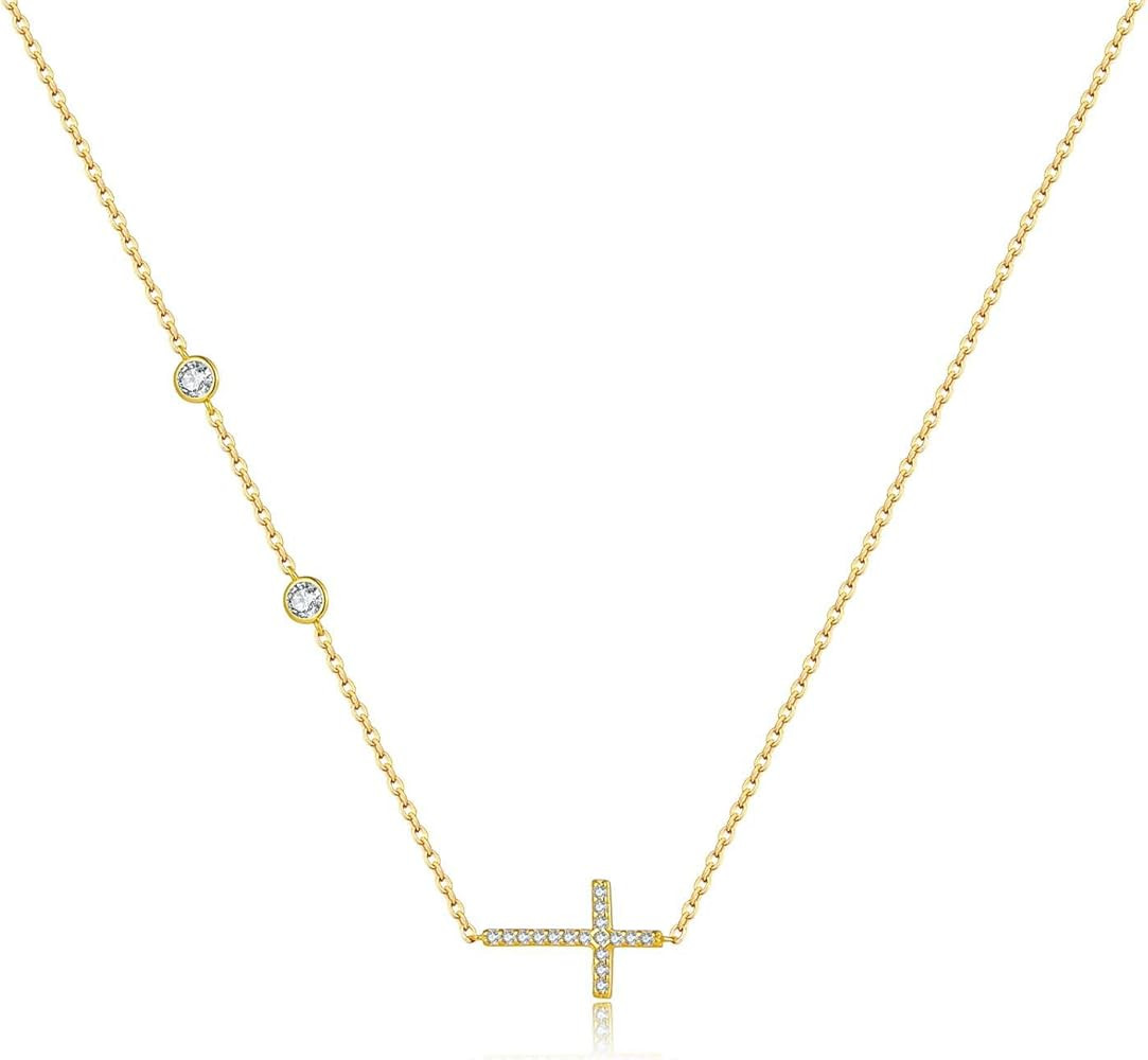 Dainty Cross Necklace for Women – 925 Sterling Silver or Gold Plated Crucifix Pendant, Small Mi... | Amazon (US)