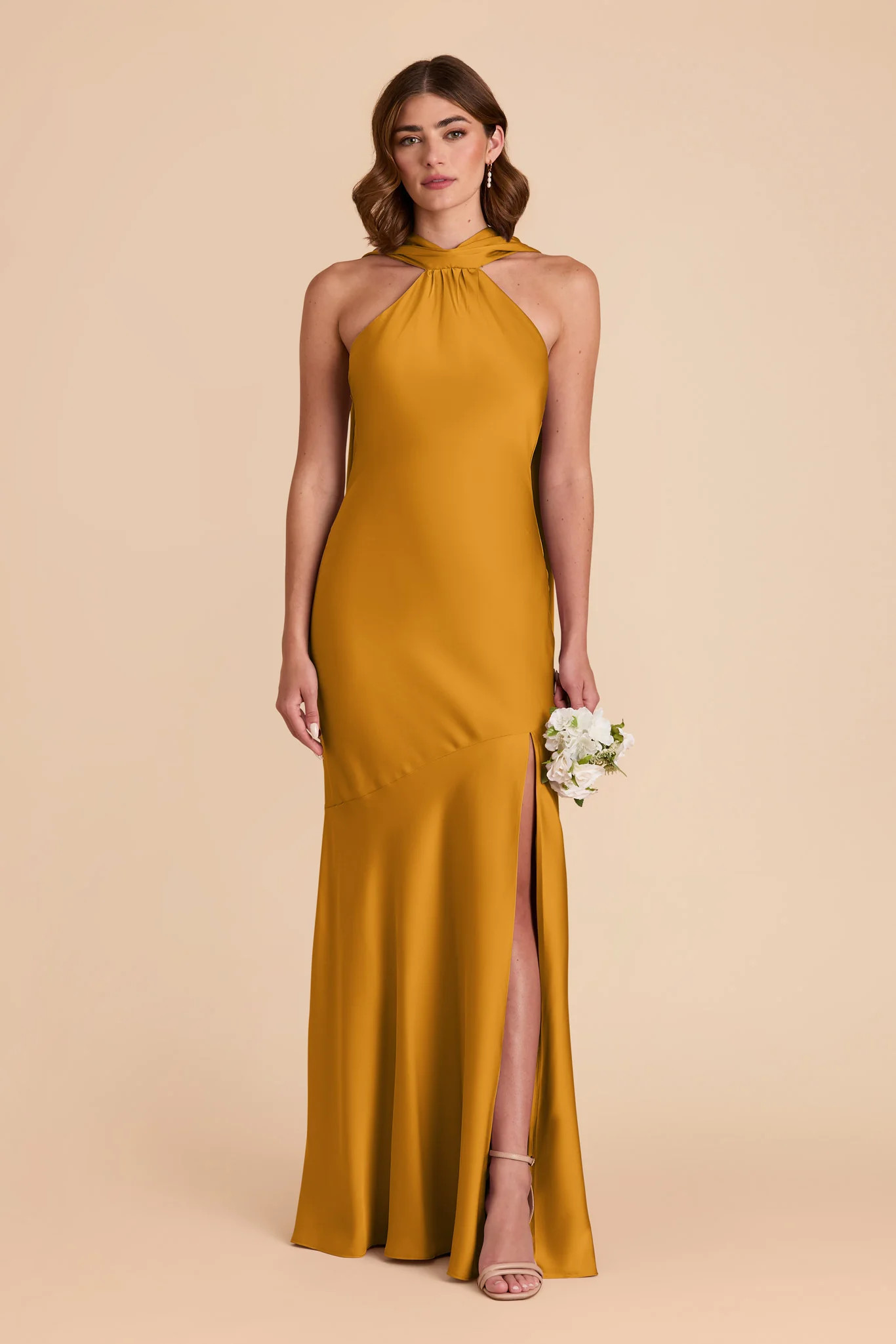 Eileen Matte Satin Dress - Butterscotch | Birdy Grey