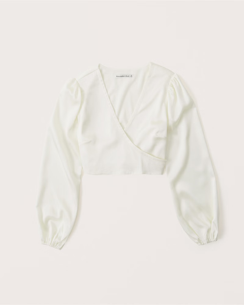 Long-Sleeve Satin Wrap Top | Abercrombie & Fitch (US)