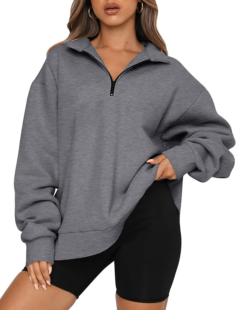 Trendy Queen Womens Oversized Sweatshirts Fall Sweaters Fashion Hoodies Half Zip Pullover Long Sl... | Amazon (US)