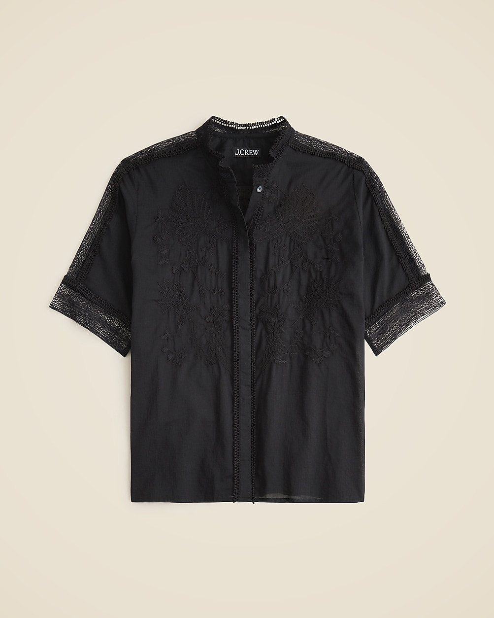 Embroidered lace-trim button-up shirt in cotton voile | J. Crew US