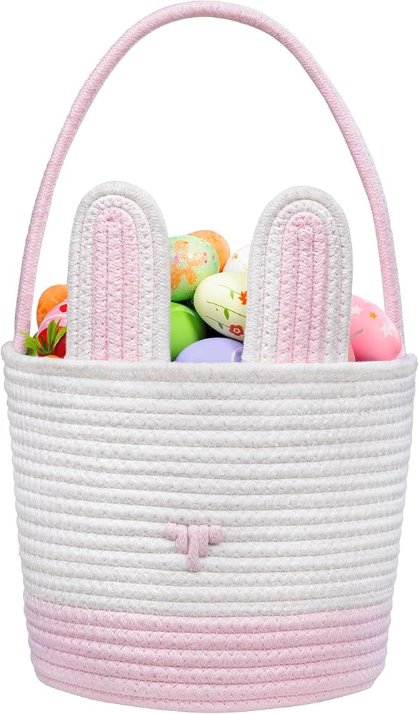 UBBCARE Easter Bunny Basket, Pink Gift Baskets for Eggs Hunting, Woven Rope Personalized Easter B... | Amazon (US)