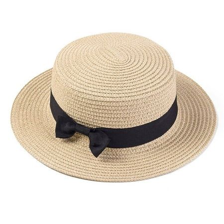 Yaoping Flat Top Straw Hat Bowknot Beach Sunscreen Sun Hat | Walmart (US)