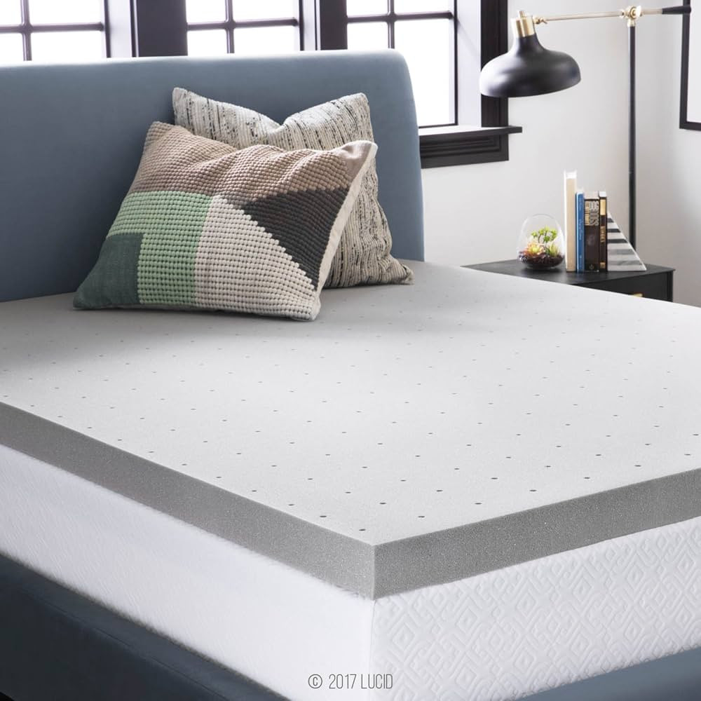 Lucid 3 Inch Ventilated Bamboo Charcoal Memory Foam Mattress Topper - Twin XL Mattress Topper | Amazon (US)