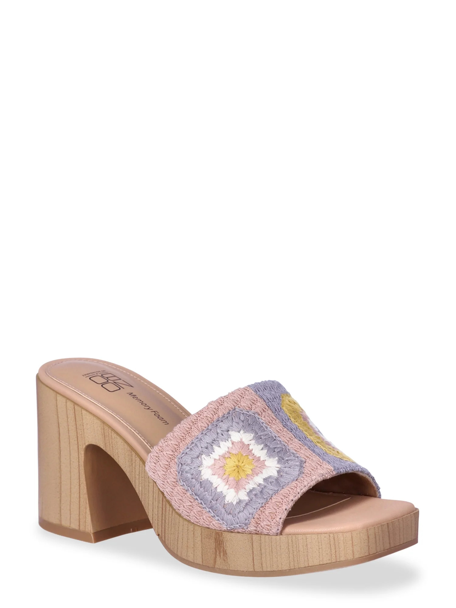 No Boundaries Women's Crochet Mid-Heel Sandals - Walmart.com | Walmart (US)
