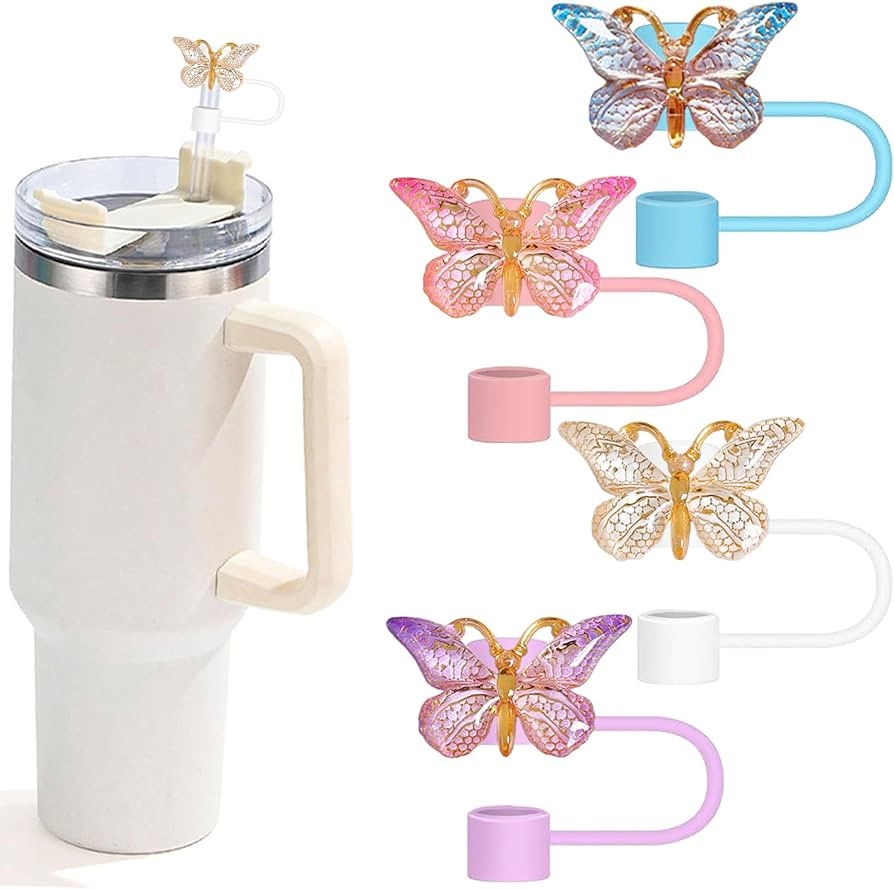 Butterfly Straw Toppers, Cute Butterfly Straw Covers Compatible with Stanley Cups 30&40 Oz Tumble... | Amazon (US)