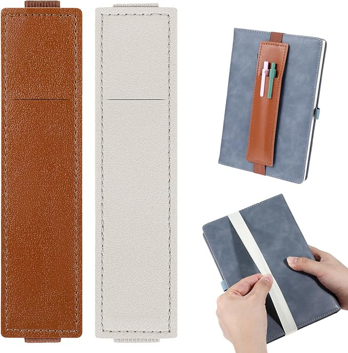 AHQiZFX 2Pcs Elastic Pen Holder for Notebook, Adjustable Pen Sleeve Pouch | PU Leather Pencil Cas... | Amazon (US)