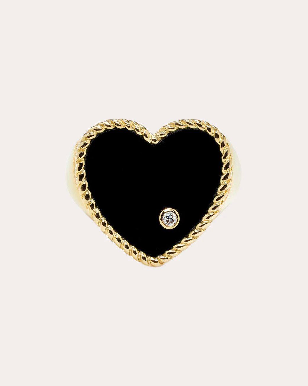 Yvonne Léon Women's Onyx Heart Signet Ring in Black 9K Gold | Olivela