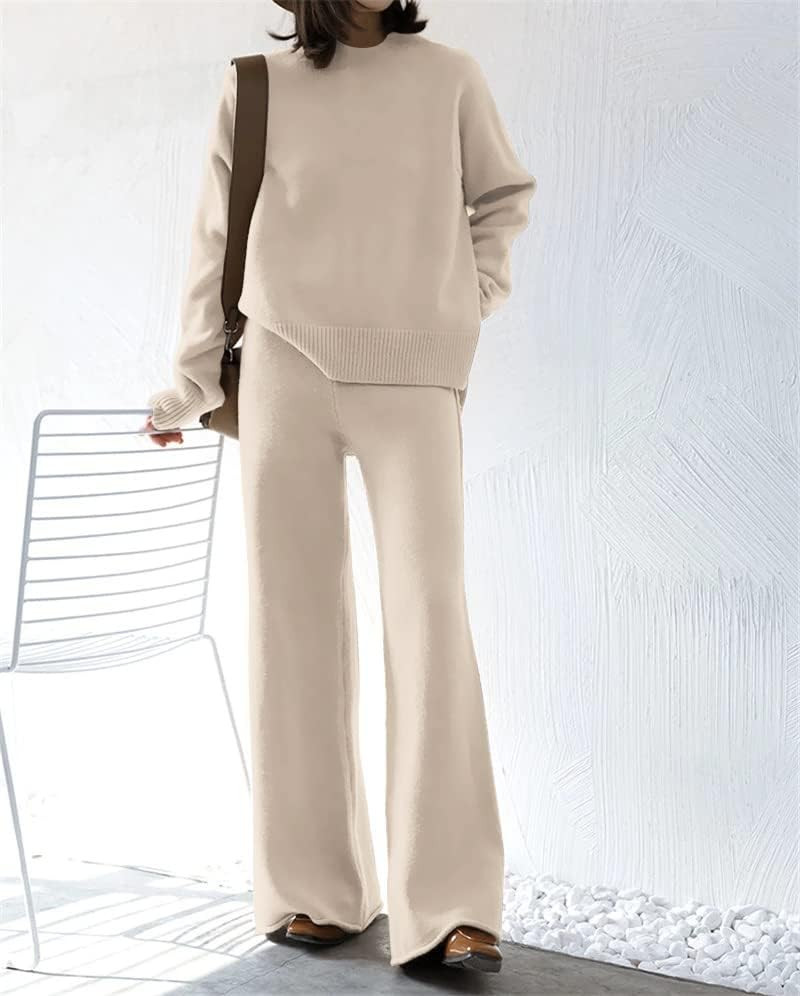 Womens Lounge Sets Knitted Sweatsuit Sets 2 Piece Outfits with Sweater Tops and Wide Leg Sweatpan... | Amazon (US)