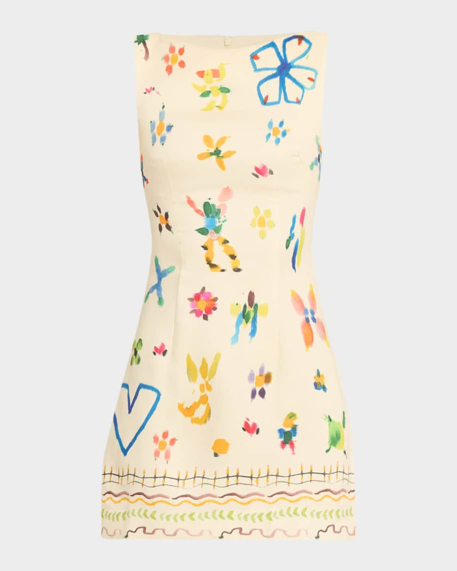 Sidi Sleeveless Floral Linen-Blend Mini Dress | Neiman Marcus