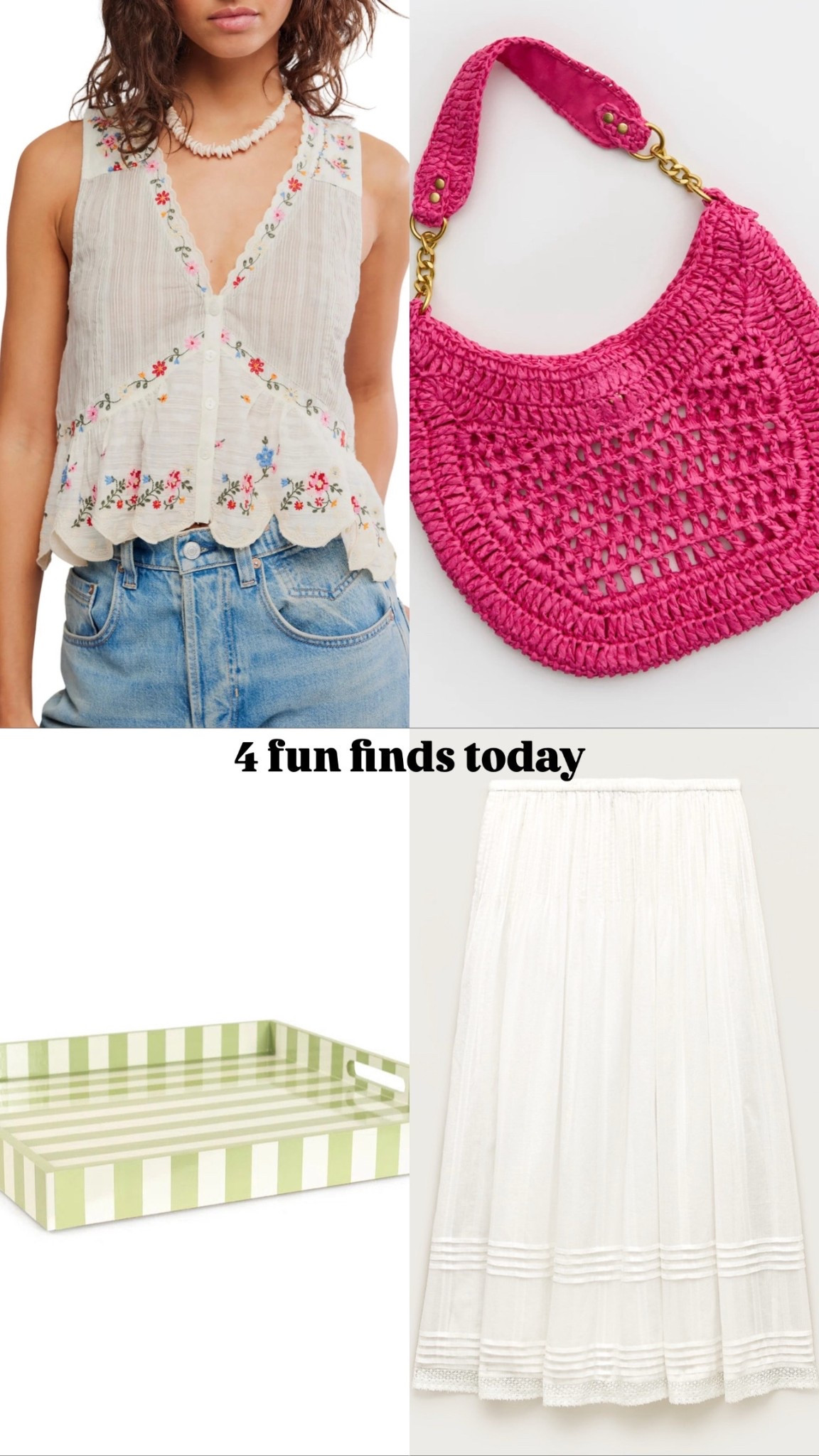 Fresh and fun new finds today. 
How pretty is this pink bag!? 😍😍
I went down one size to xxs in the white midi skirt  

#LTKSeasonal #LTKmomlife