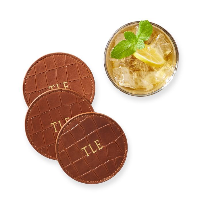 Embossed Italian Leather Coaster, Set of 4 | Mark and Graham