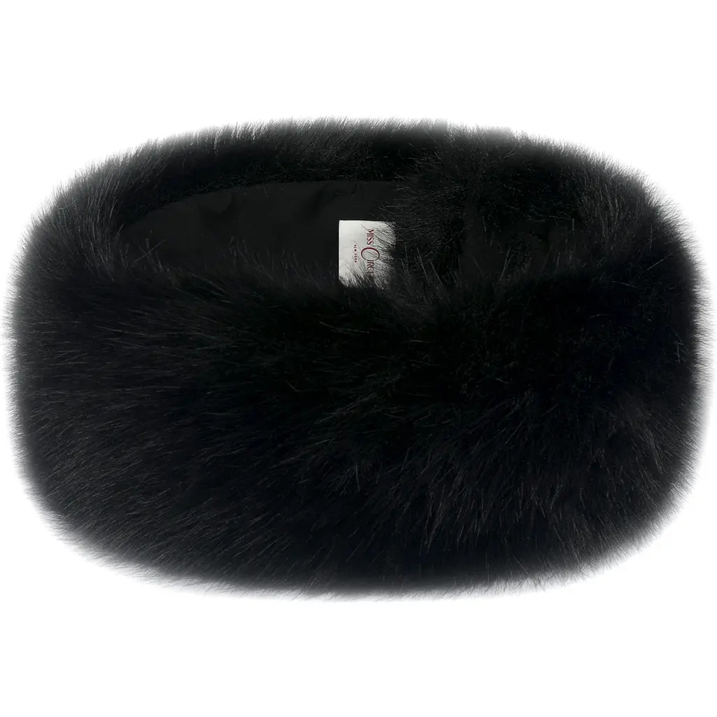 Miss Circle Wrap Around Vegan Fur Hat Headband in Black at Nordstrom | Nordstrom