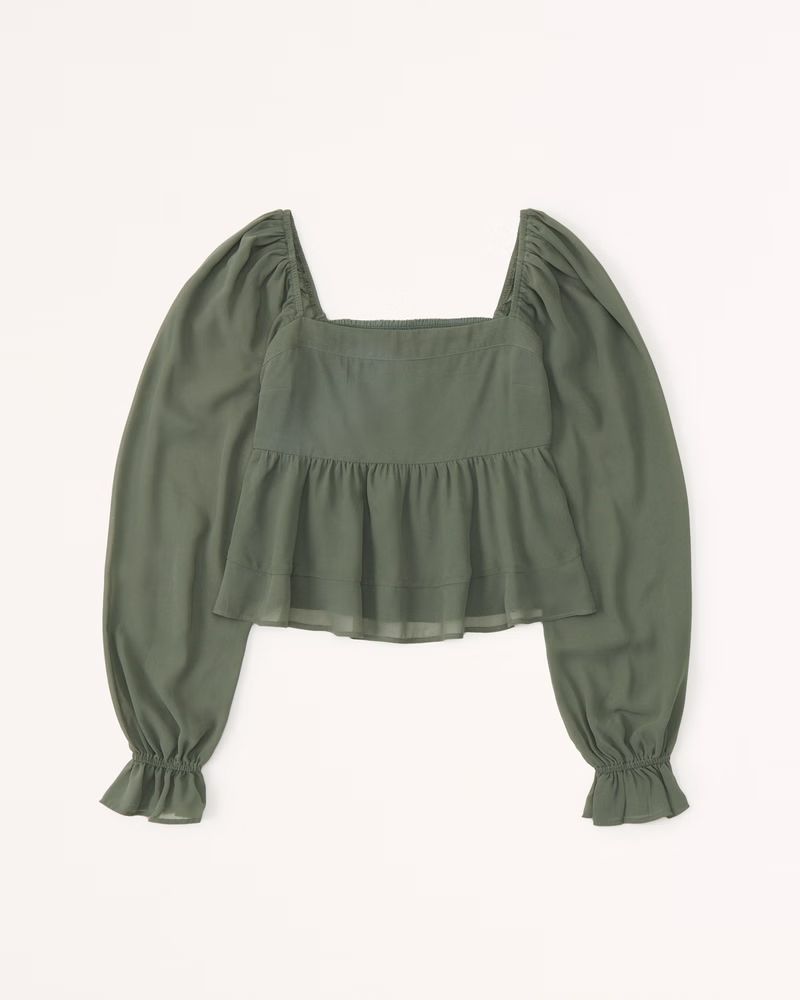 Long-Sleeve Squareneck Babydoll Top | Abercrombie & Fitch (US)
