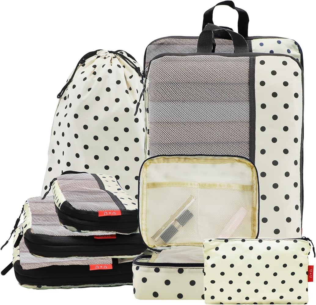 U+U 8 Set Compression Packing Cubes - Ultralight Travel Organizers with Laundry Bag and Cosmetic ... | Amazon (US)