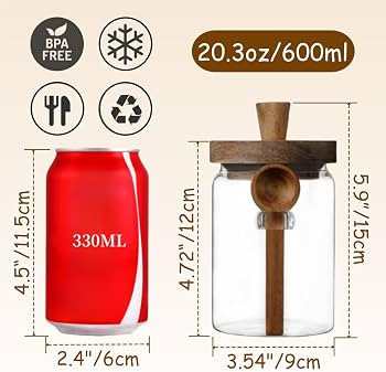 ANSQU Glass Jar with Wooden Lid and Spoon, 20.3oz Food Storage Containers Coffee Jar Coffee Groun... | Amazon (US)