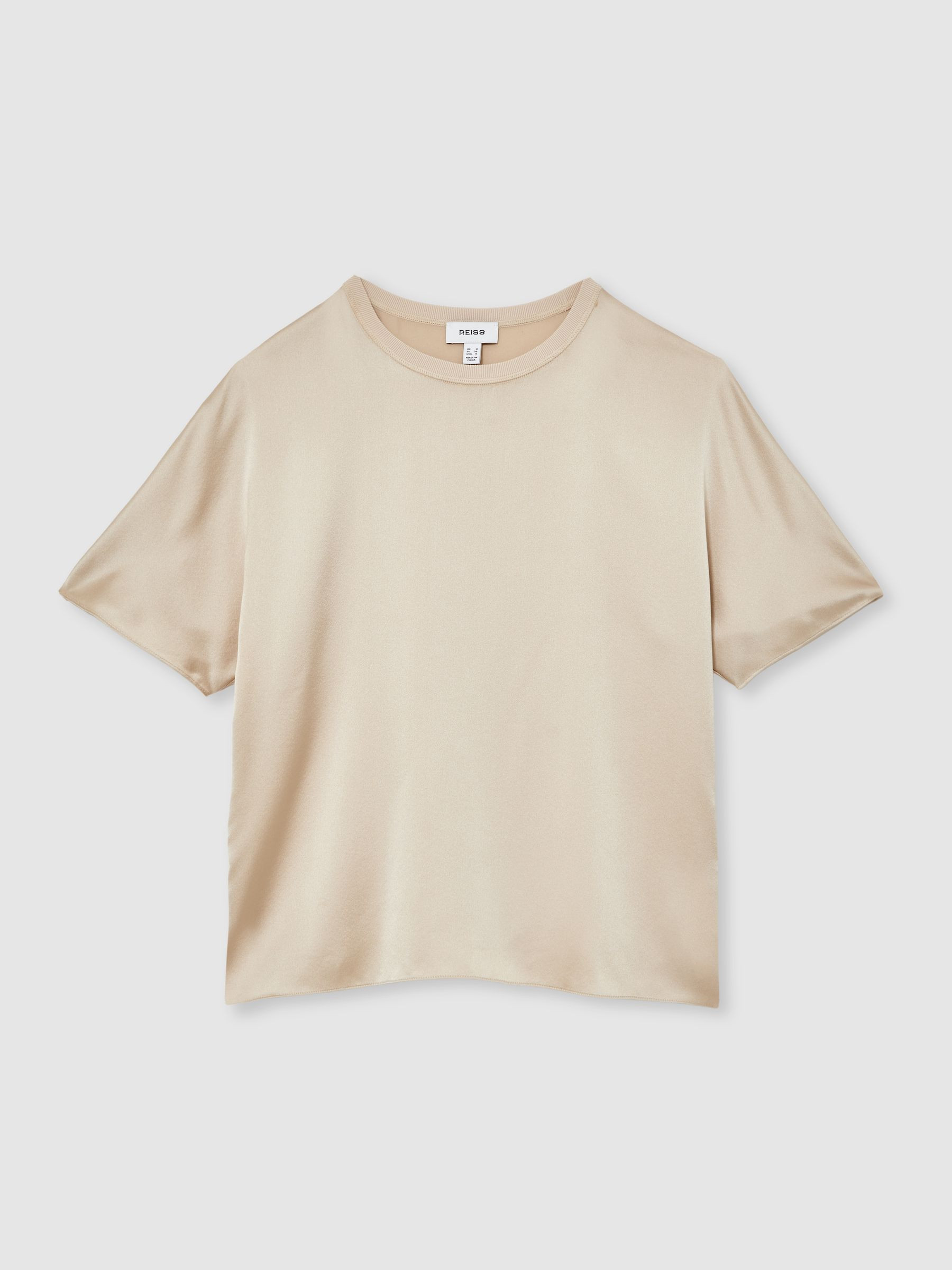 Silk Short-Sleeve Top in Champagne Neutral | Reiss DE