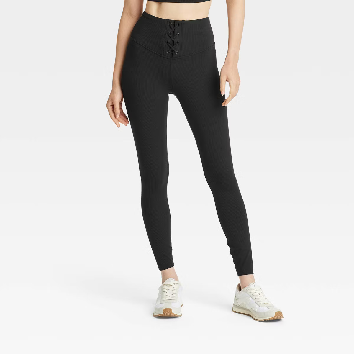 Women's High Rise Lace-Up Detail Ribbed 7/8 Leggings - JoyLab™ Black XXL | Target