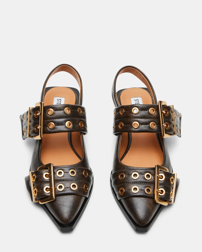 GRAYA Brown Distressed Slingback Flat | Women's Flats | Steve Madden (US)