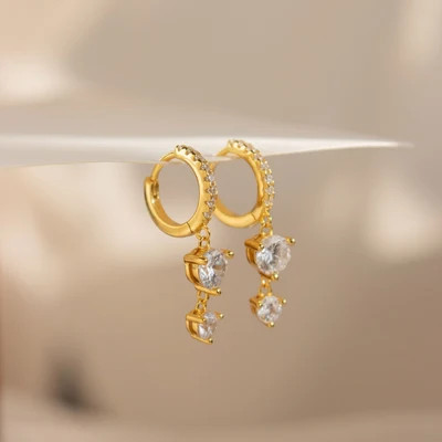 Caroline Pave Drop Huggies in 18K Gold - 18K Gold / Pair | Caitlyn Minimalist