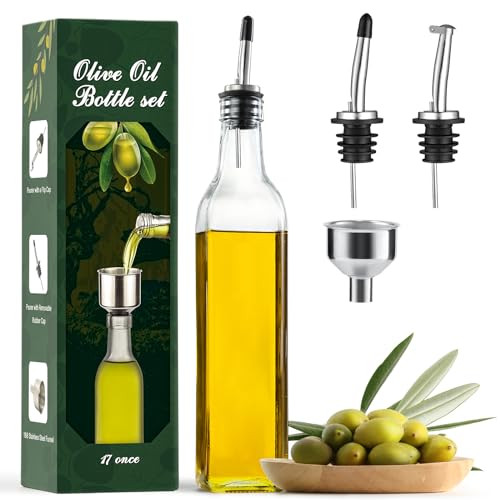 AOZITA 17oz Clear Glass Olive Oil Dispenser Bottle - 500ml Oil & Vinegar Cruet with Pourers and Funnel - Olive Oil Carafe Decanter for Kitchen | Amazon (US)