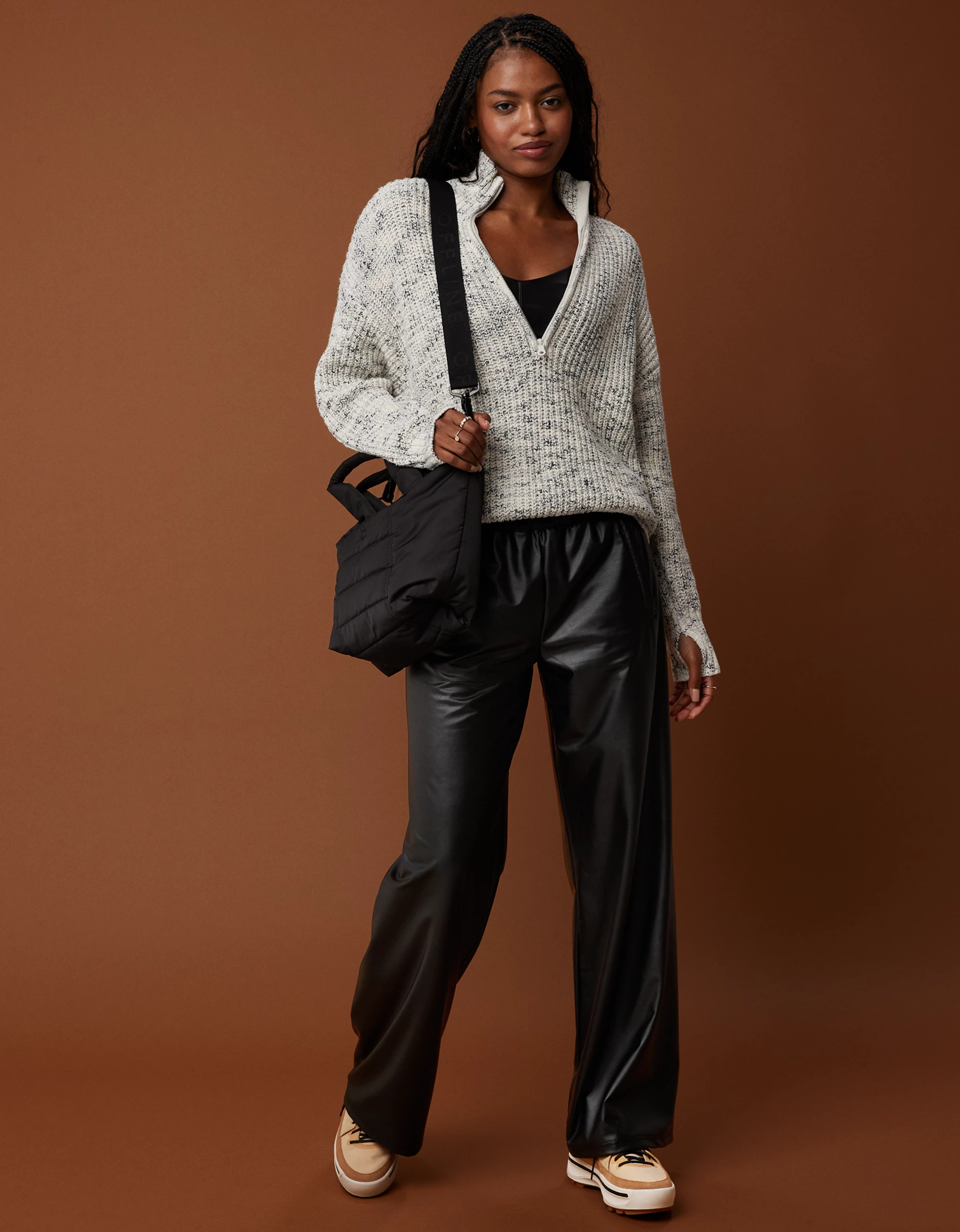 OFFLINE By Aerie Real Luxe Faux Leather Wide Leg Pant | American Eagle Outfitters (US & CA)