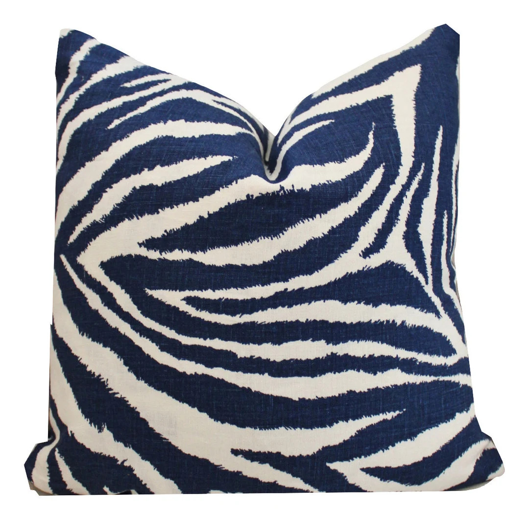 Diane Von Furstenberg Zebra Pillow Cover // Navy Zebra Print Linen 20x20 22x22 Square Throw Pillo... | Etsy (US)