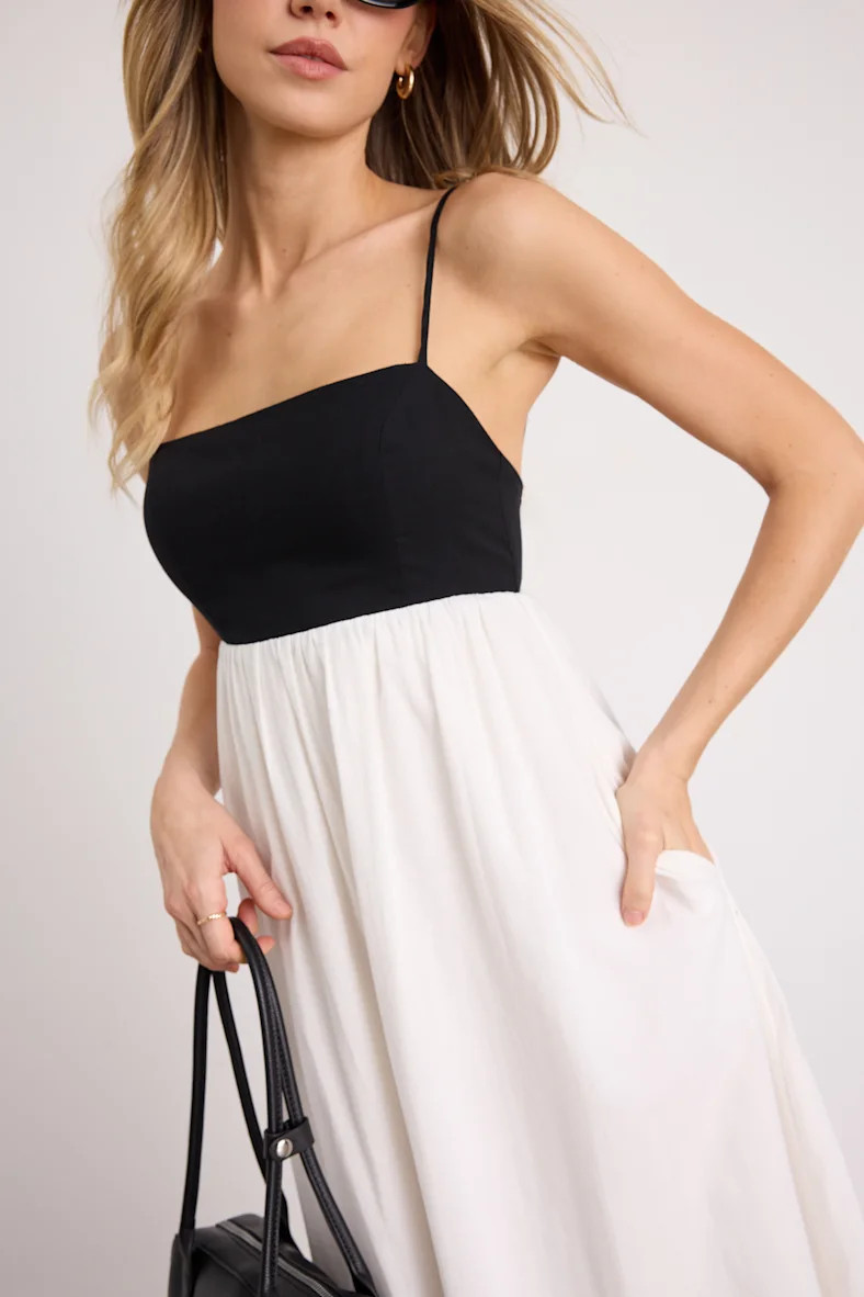 Janie Black and White Color Block Backless Maxi Dress | Lulus