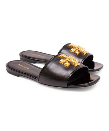 Tory Burch Black & Gold Eleanor Leather Slide - Women | Zulily