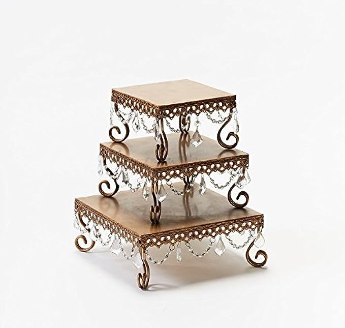 Opulent Treasures Square Chandelier Cake Stand, Dessert Display Plate, Appetizer Tray (Set of Three) | Amazon (US)