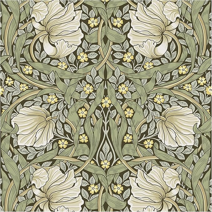 HAOKHOME Vintage Floral Wallpaper Peel and Stick Botanical Sage Green/Yellow Wall Murals Home Kit... | Amazon (US)