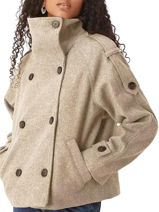 Women's Cropped Wool Coats Short Trench Peacoat Casual Short Jackets | Amazon (US)