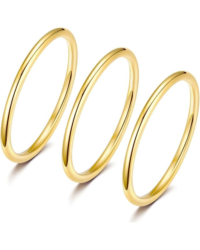 NOKMIT 1mm 14K Gold Filled Rings Stacking Rings for Women Girls Stackable Thin Gold Ring Plain Ba... | Amazon (US)