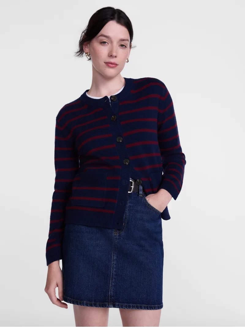Scenario Women's Crewneck Cardigan with Patch Pockets, Lightweight, Sizes XS-XXXL | Walmart (US)