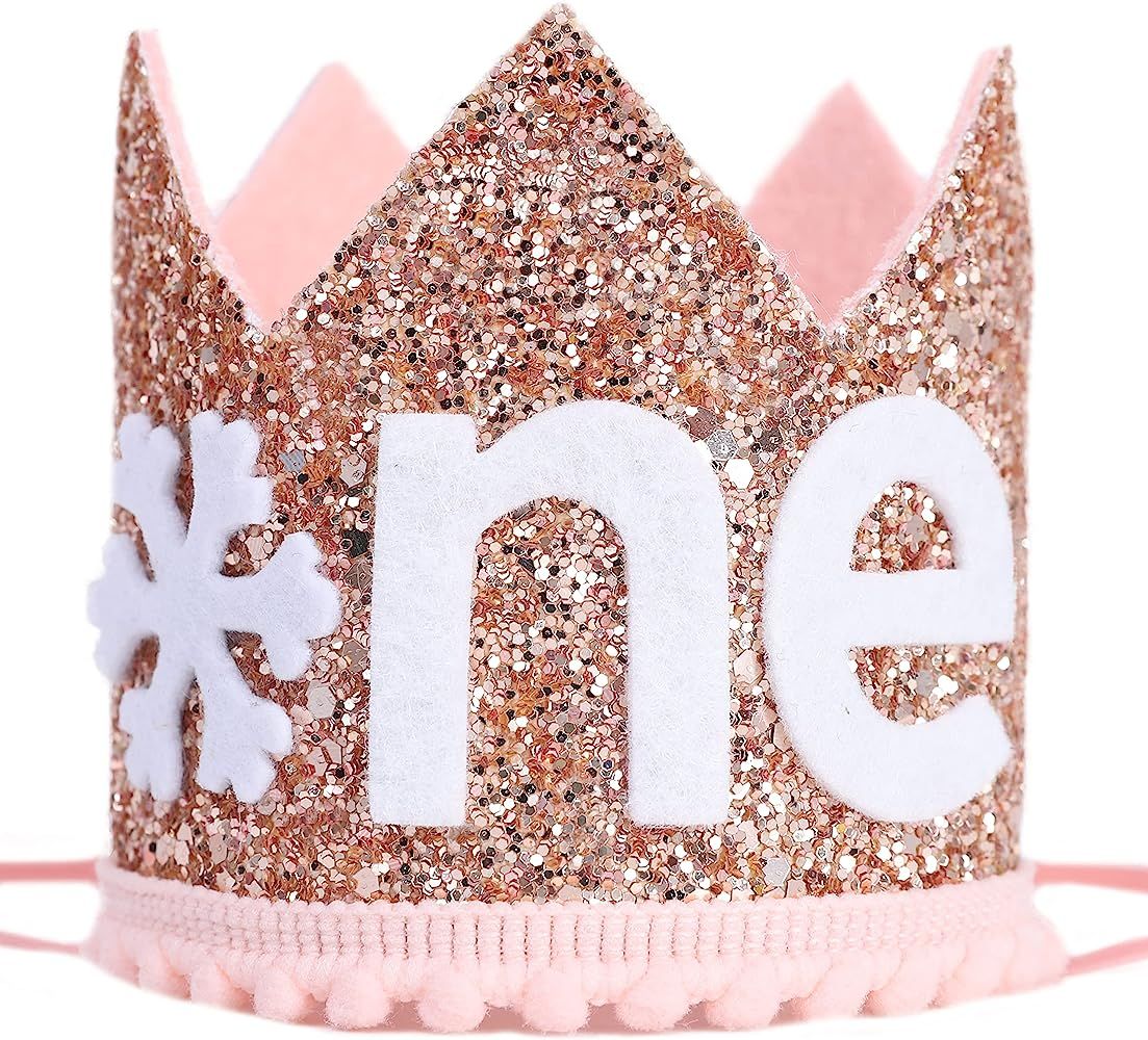 Snowflake 1st Birthday Crown for Baby Girls- Winter Onederland 1st Birthday Party Decorations, Ro... | Amazon (US)