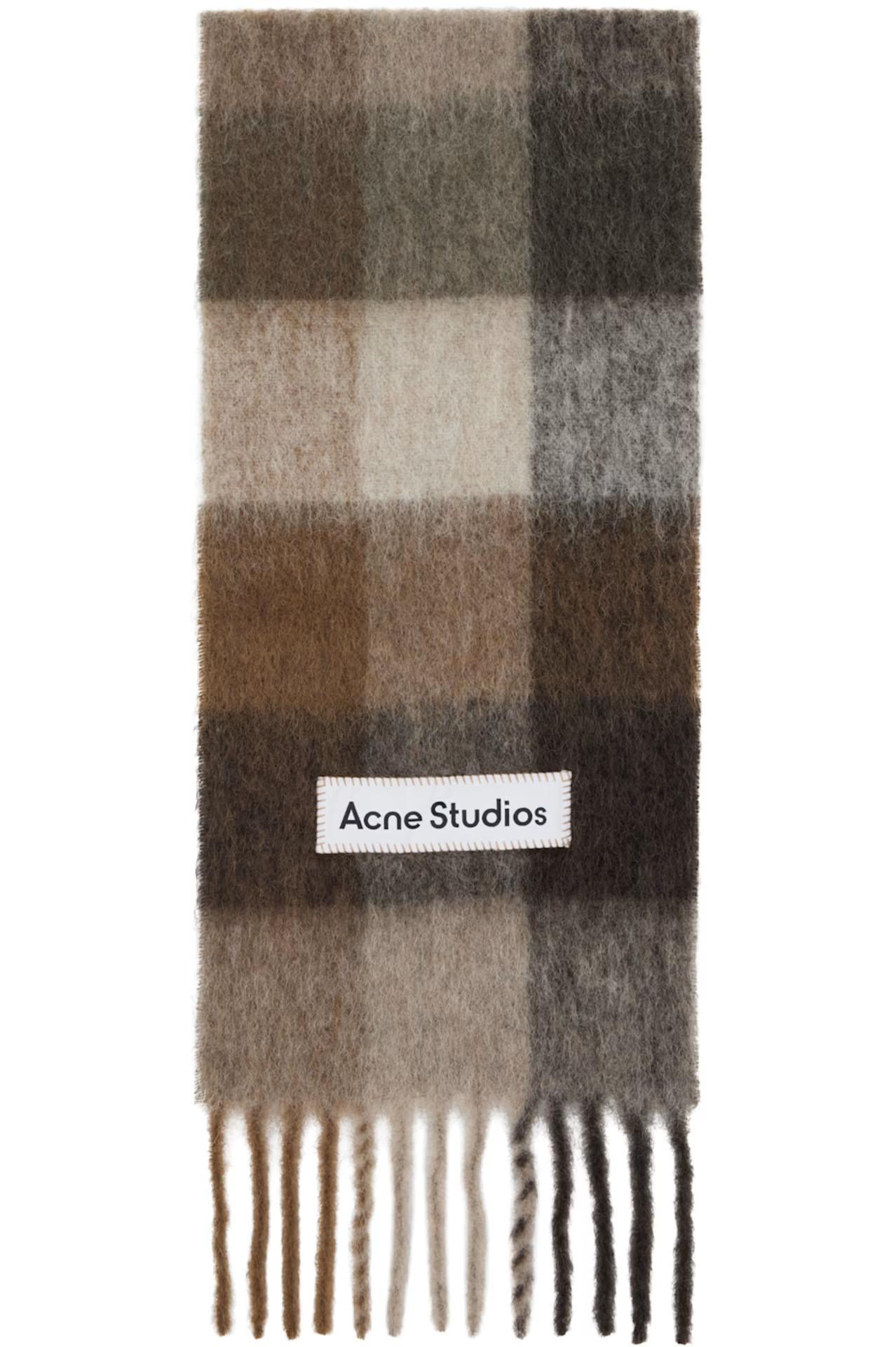 Brown & White Mohair Checked Scarf | SSENSE