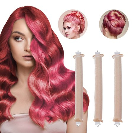 Hessimy Hair Curlers To Sleep In Heatless Hair Curler for Long Medium Hair Curls - No Heat Hair Rollers Hair Curlers to Sleep In - Curly Wavy Hair Twist Pillow Flexi Rods Flexible Curling Rods apricot | Walmart (US)