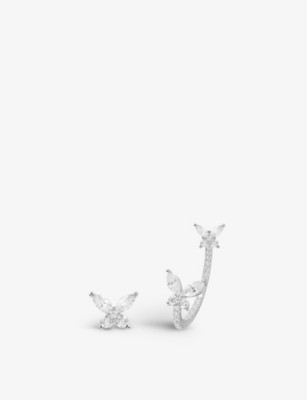 Asymmetric butterfly sterling-silver and zirconia stud earrings | Selfridges