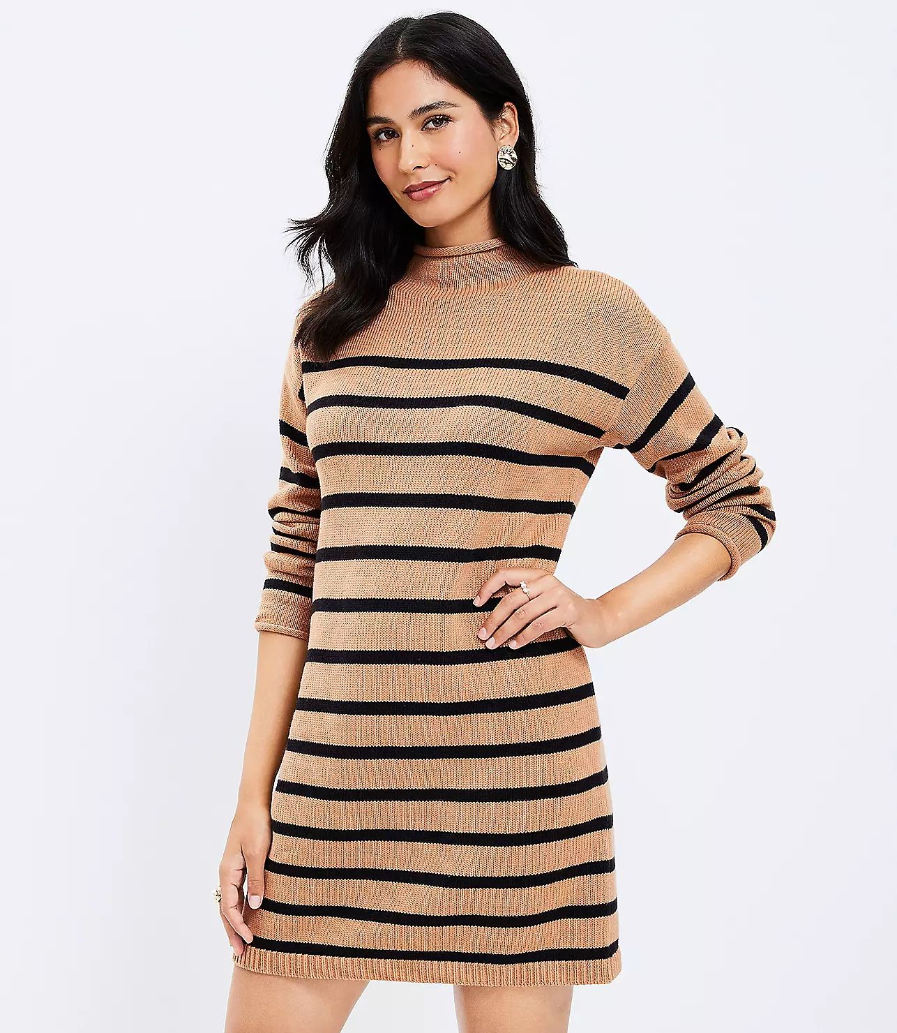 Striped Drop Shoulder Mock Neck Sweater Dress | LOFT