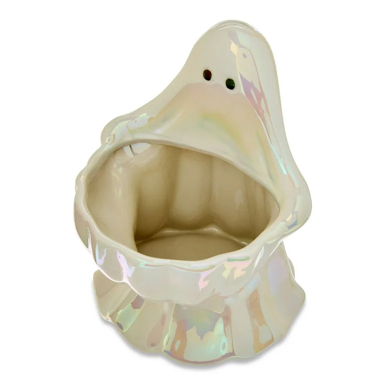 Ceramic Ghost Candy Bowl Tabletop Decor, Iridescent White, 8", Halloween by Way To Celebrate | Walmart (US)